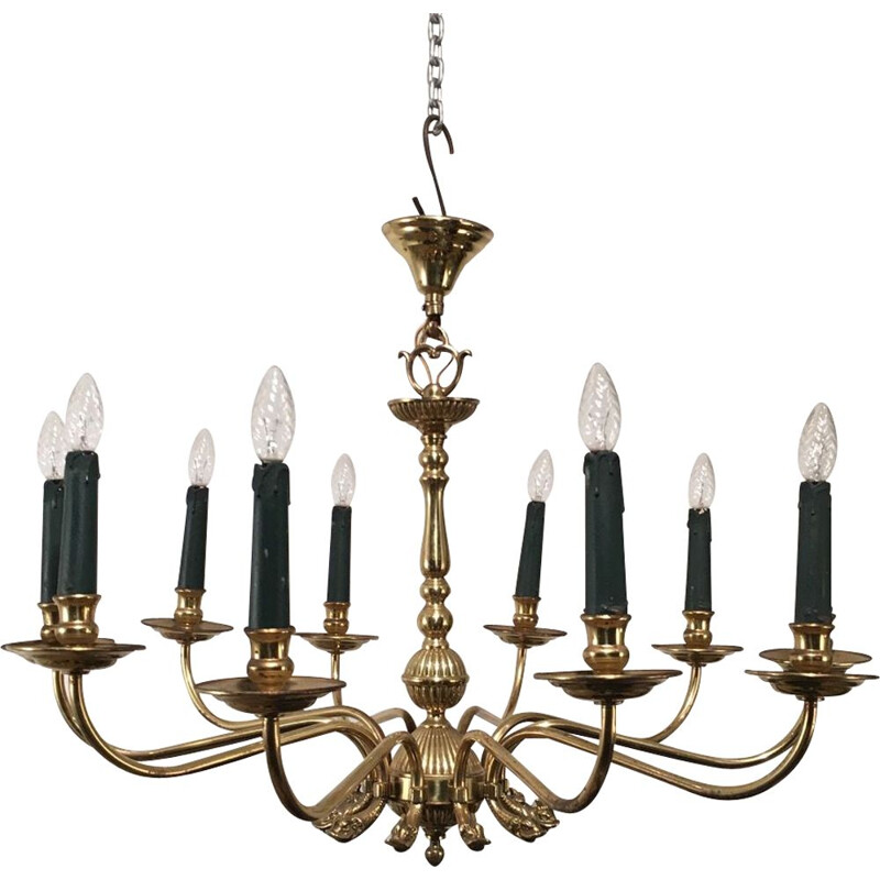 Lampadario d'epoca in ottone per Maison Jansen, 1940