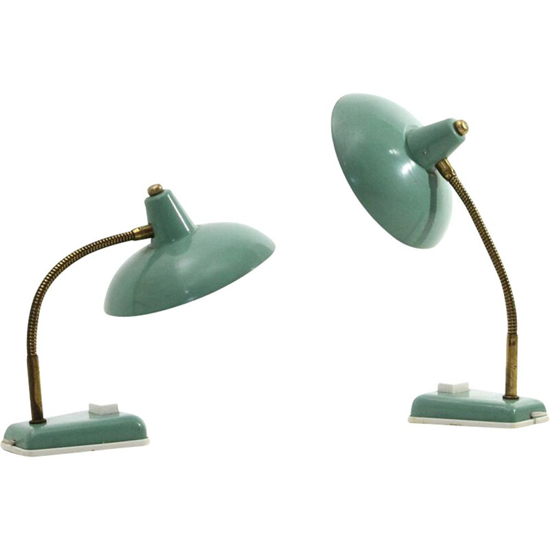 Pair of vintage green table lamps, Italian 1950s