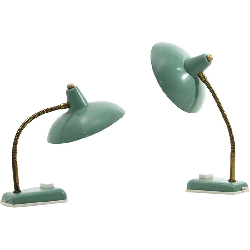 Paire de lampes de table vintage vertes Italie 1950