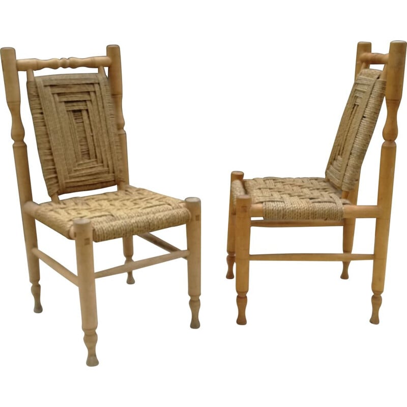 Pair of vintage chairs in wood and braided rope