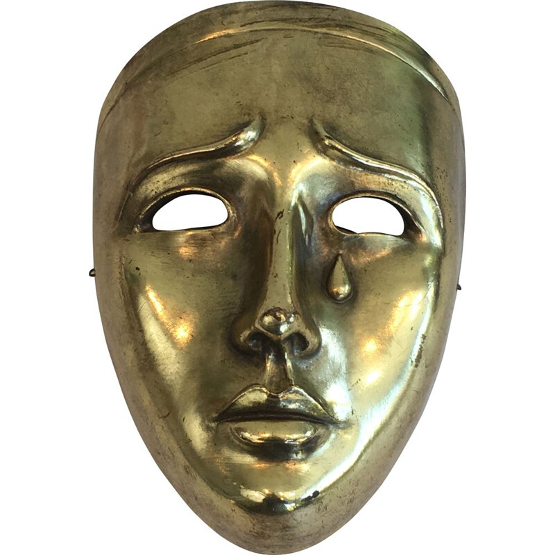 Vintage-Maske aus goldener Keramik, Portugal 1970