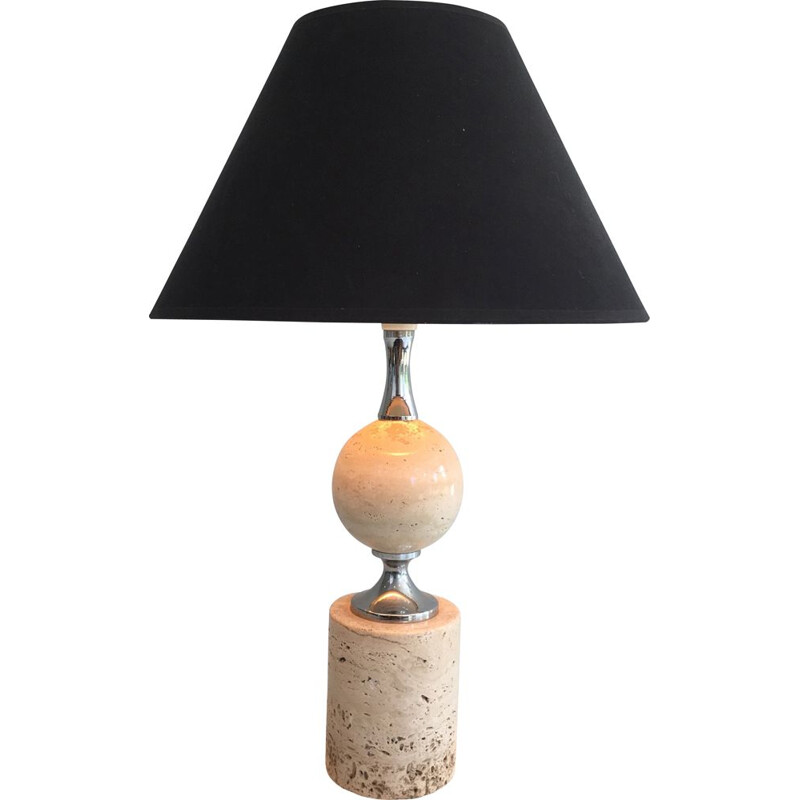 Lampe vintage en Travertin et Chrome 1970