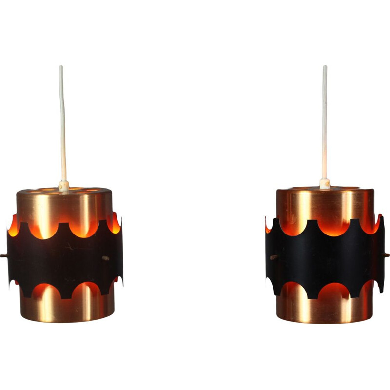 Pair Vintage Pendant Lamp by Jo Hammerborg Danish 1970s