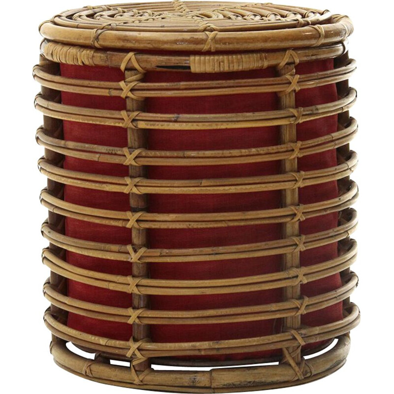 Vintage Rattan storage stool, Italian 1950s