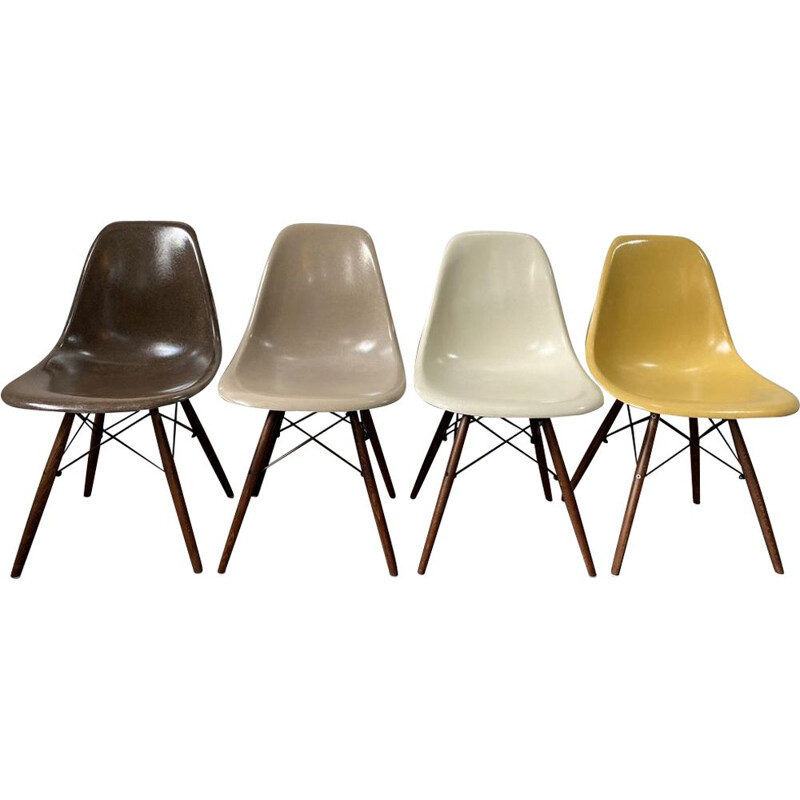 4 vintage chairs dsw brown greige eames herman miller walnut 1970