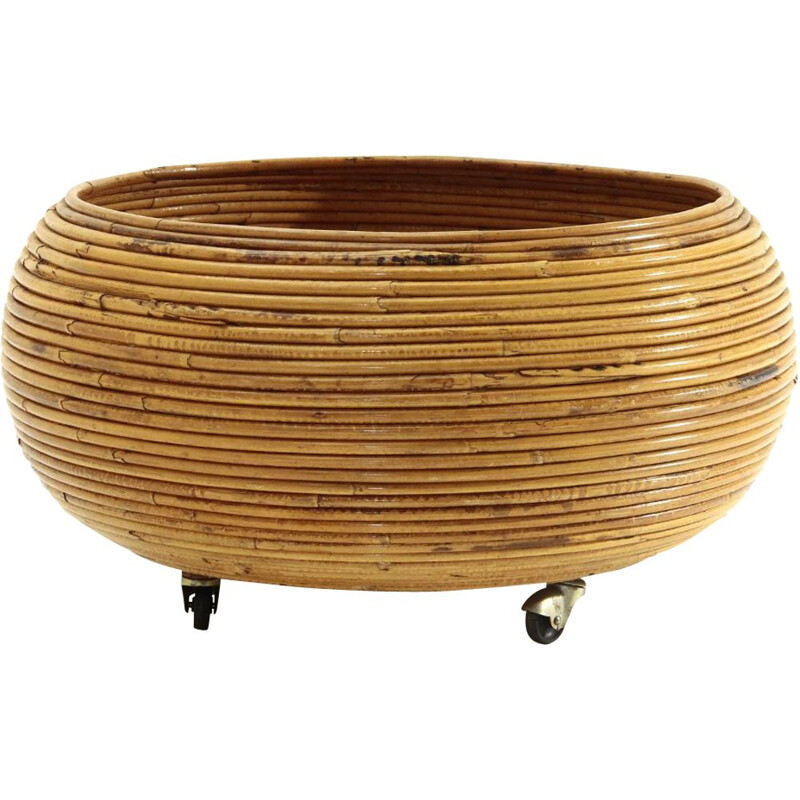 Vintage Rattan Vase Holder Basket, 1970s