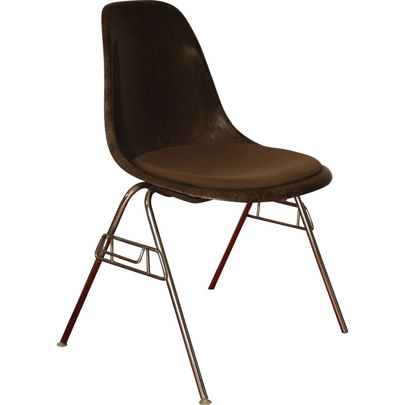 Chaise vintage DSS en fibre de verre chromée par Charles et Ray Eames pour Herman Miller, 1980