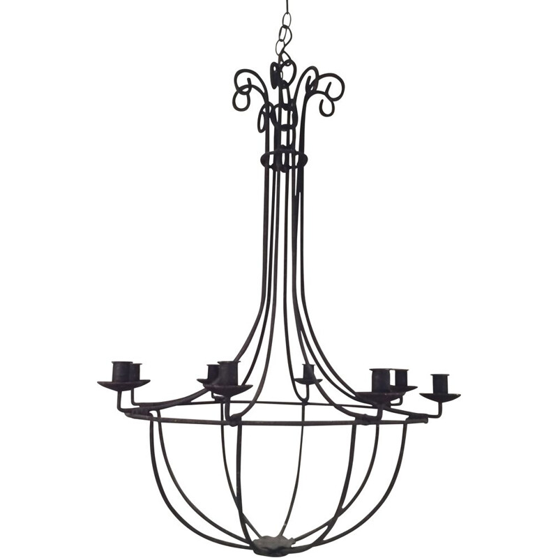 Candelabro de gaiola de ferro forjado Vintage, 1970