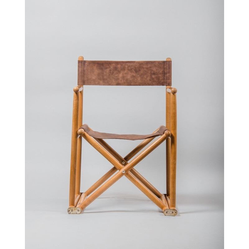 Vintage Directors Chair in Beech and Leather, French 1960s