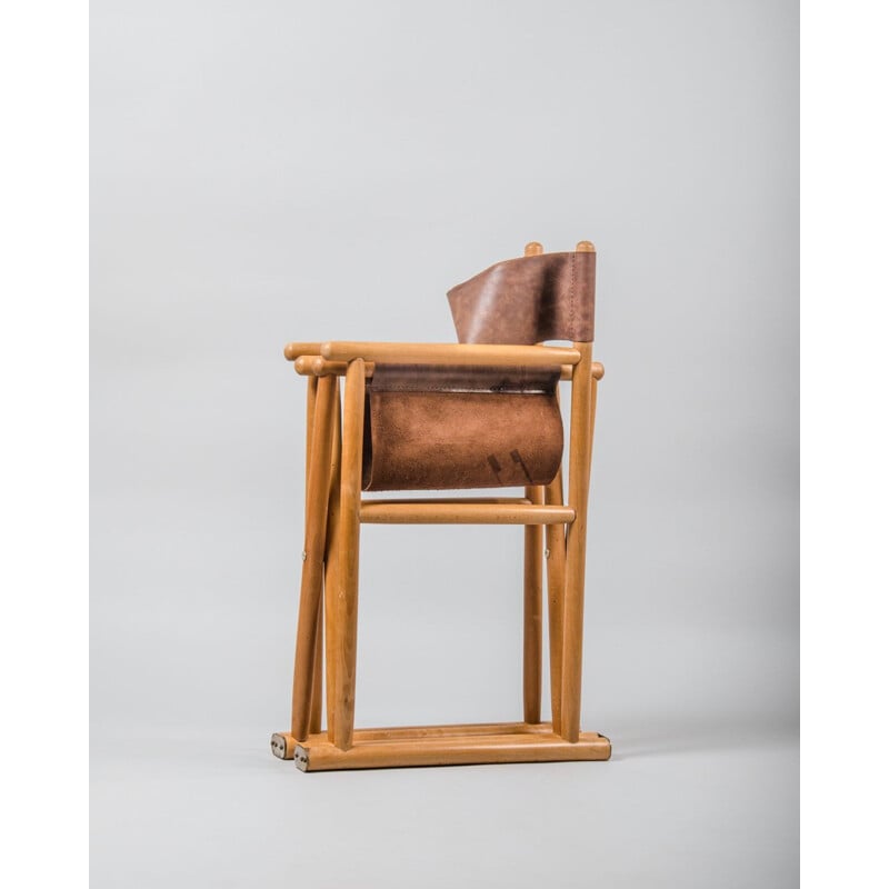 Vintage Directors Chair in Beech and Leather, French 1960s