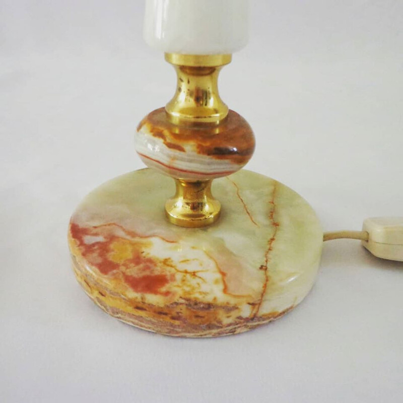 Lampe de table vintage en onyx blanc crème 1950
