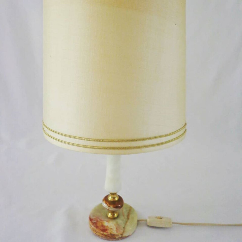 Lampe de table vintage en onyx blanc crème 1950