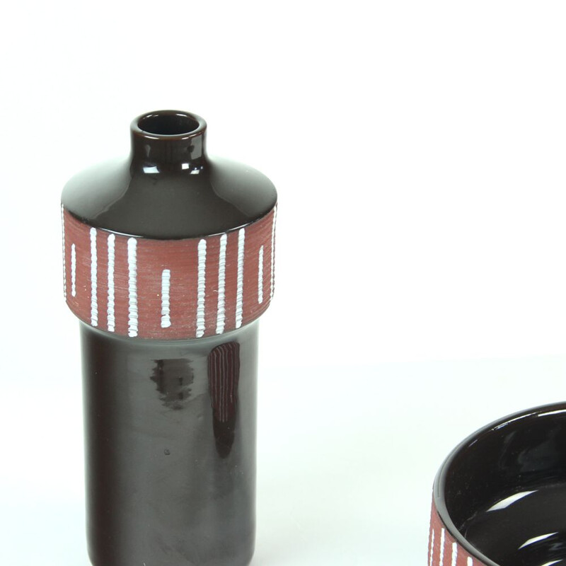 Vintage Vase mit Schale aus Keramik für Keralit, Tschechoslowakei 1960