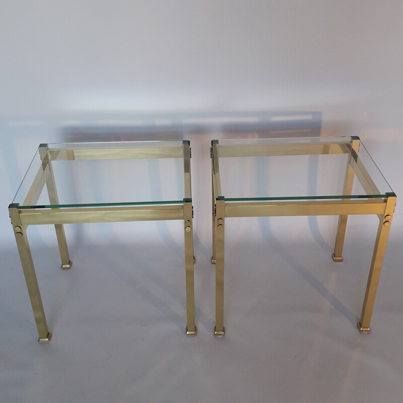 Paire de tables vintage métal doré 1970