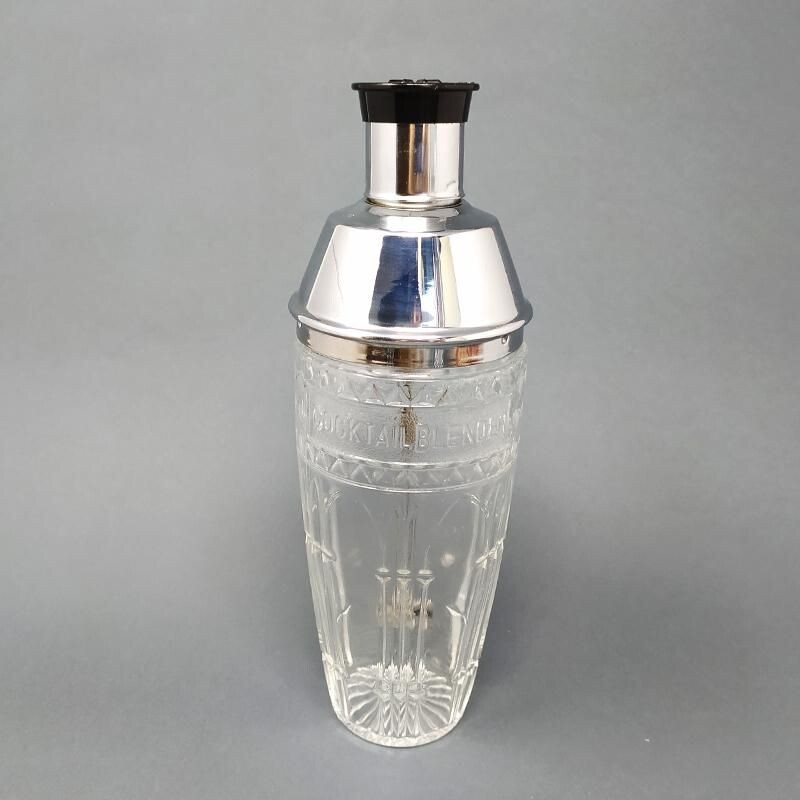 Shaker à cocktail vintage à piles en bakélite et cristal italien 1950