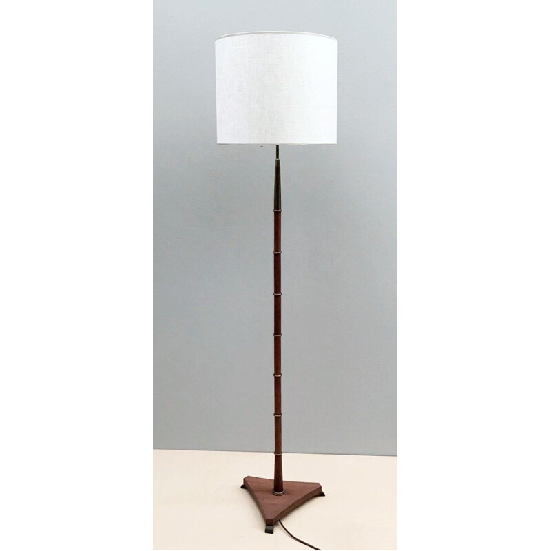 Lampadaire vintage en laiton et teck