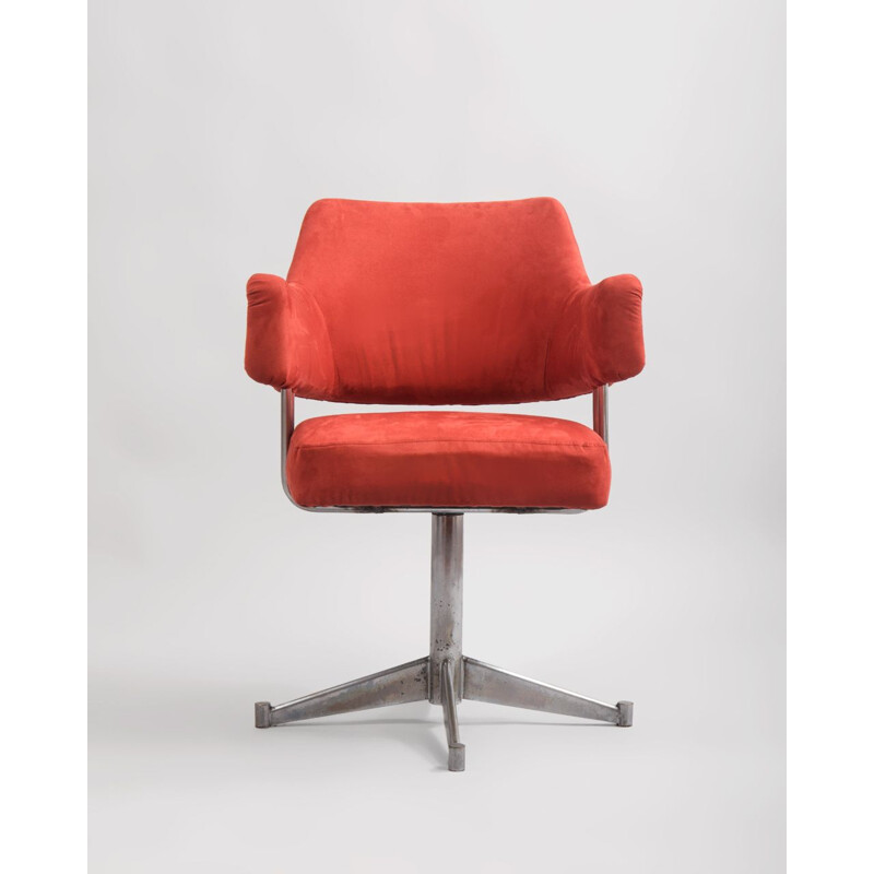 Vintage Steel and Alcantara Swivel Chair, 1970s