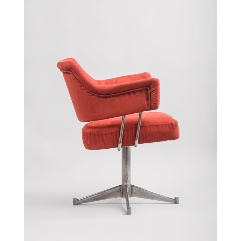 Vintage Steel and Alcantara Swivel Chair, 1970s