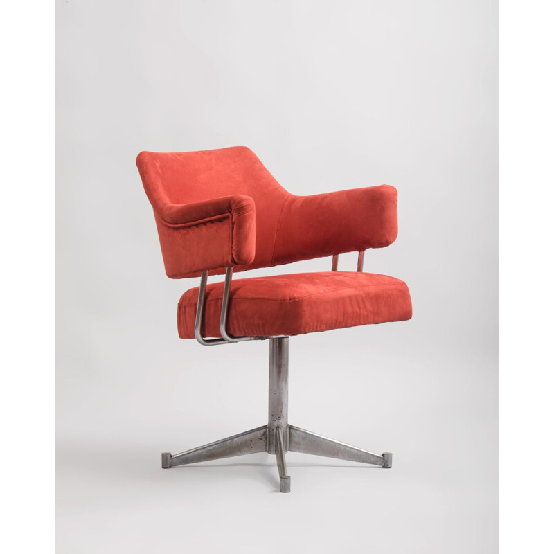 Vintage Steel and Alcantara Swivel Chair, 1970s