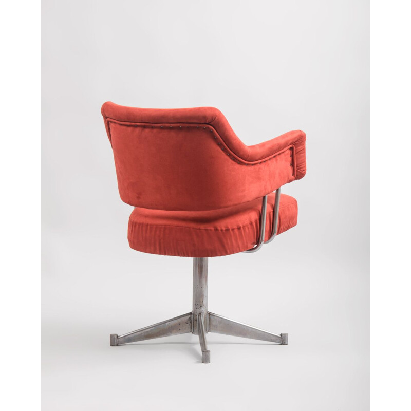 Vintage Steel and Alcantara Swivel Chair, 1970s