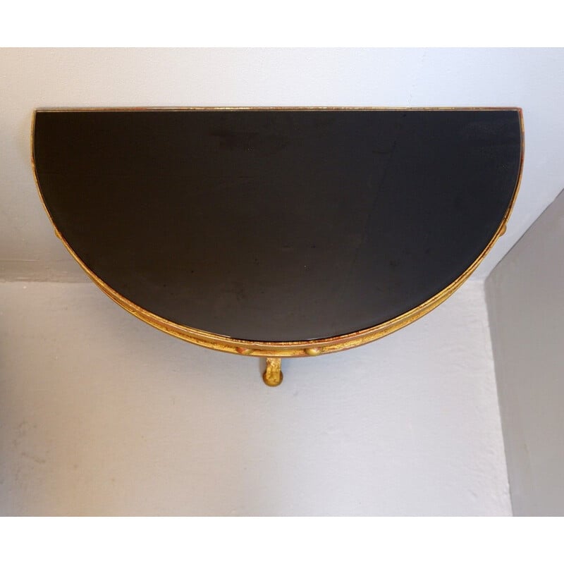 Pair of Vintage Wrought Iron Half Moon Wall Brackets Gold And Black Glass