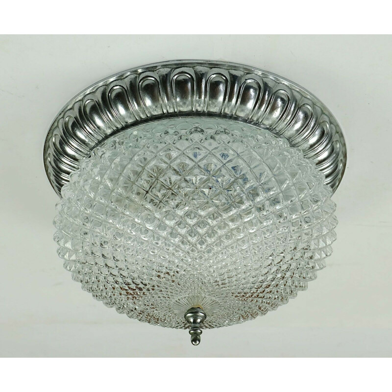 Vintage glass ceiling lamp by Soelken-Leuchten Arnsberg 1970