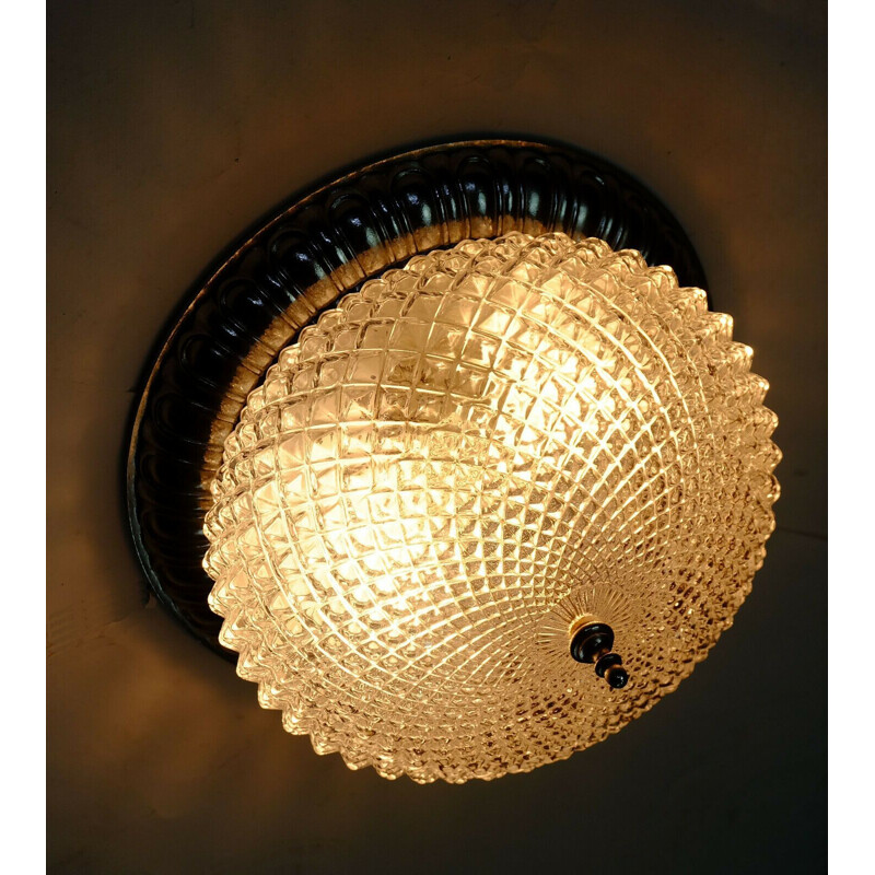 Vintage glass ceiling lamp by Soelken-Leuchten Arnsberg 1970
