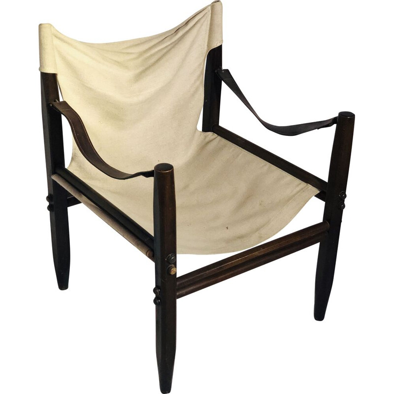 Vintage Oasis armchair in linen and wooden base Zanotta 