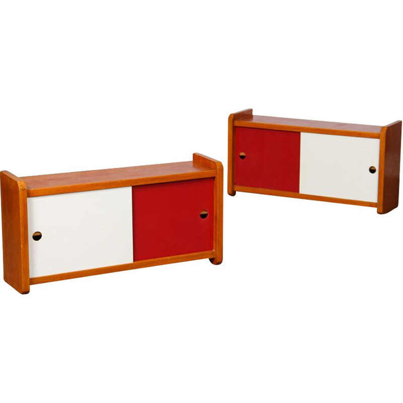 Pair of vintage wooden wall storage units, 1960