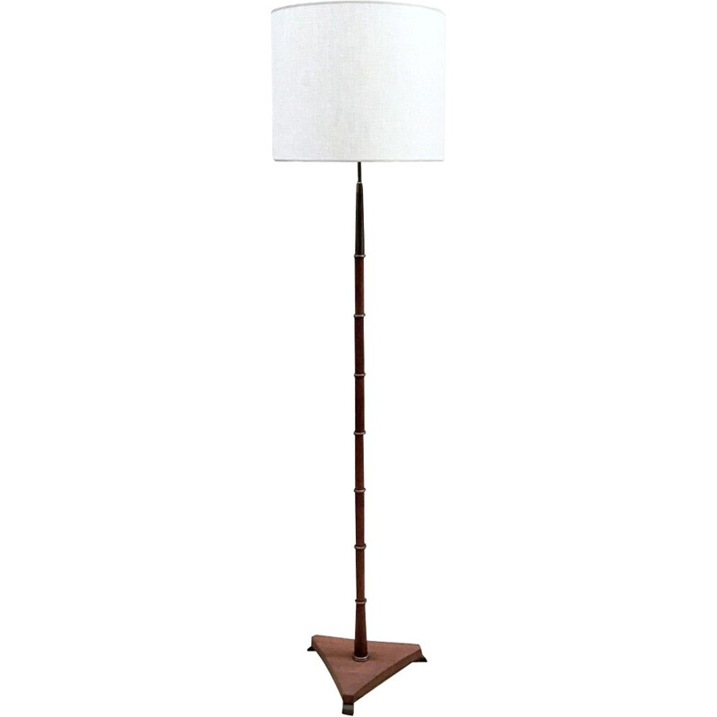 Vintage brass and teak floor lamp