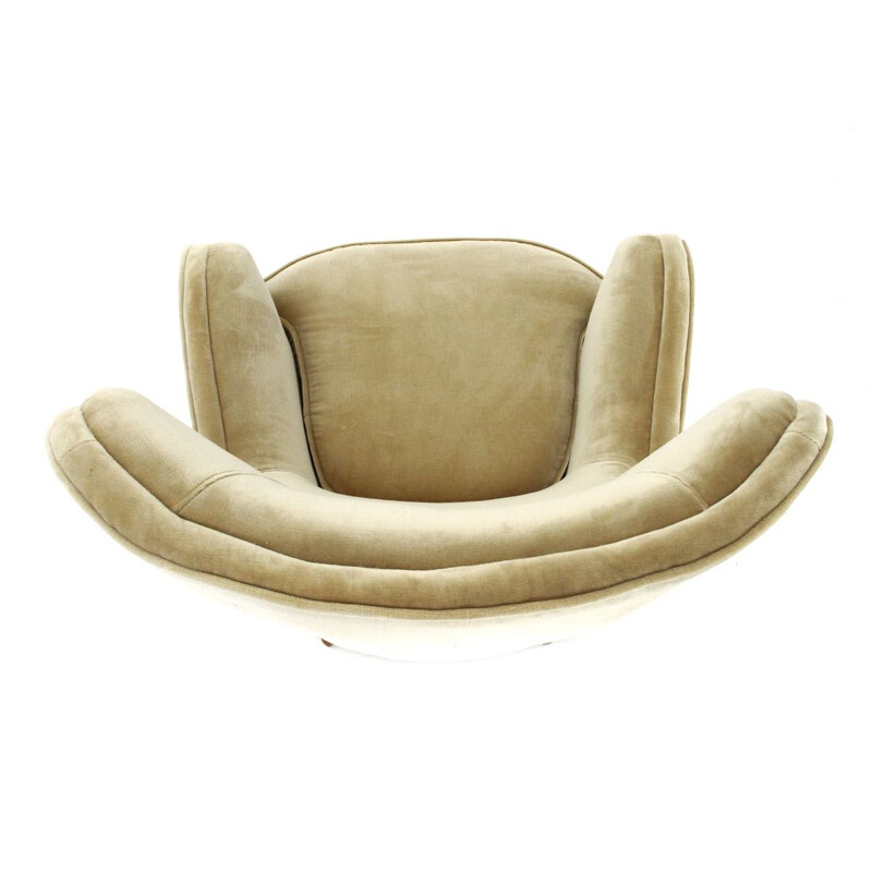 Pair of vintage cream white velvet armchairs, Italian 1940