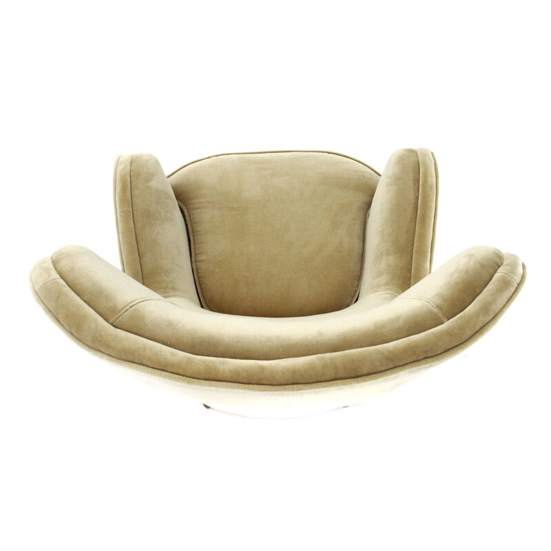 Paire de fauteuils vintage en velours blanc crème, italien 1940