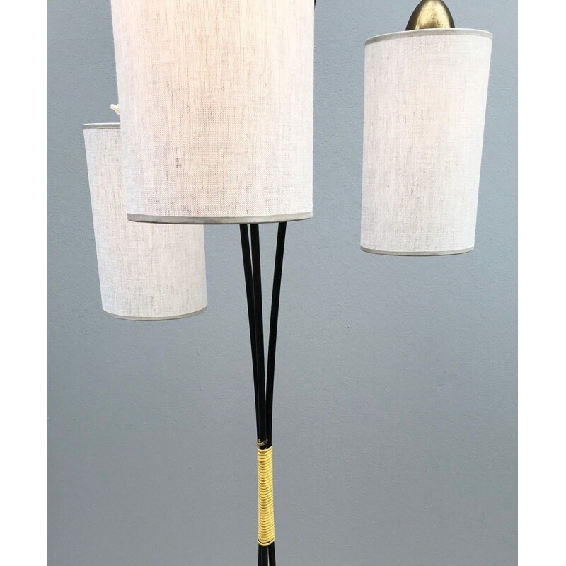 Vintage 3-lichts vloerlamp met stoffen kap