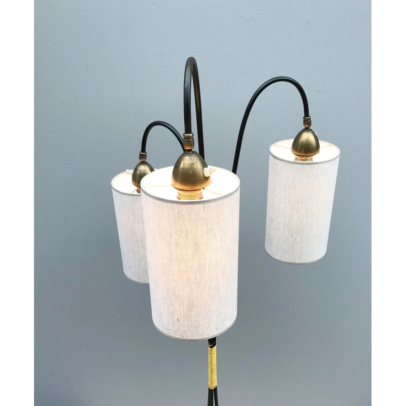 Vintage 3-lichts vloerlamp met stoffen kap