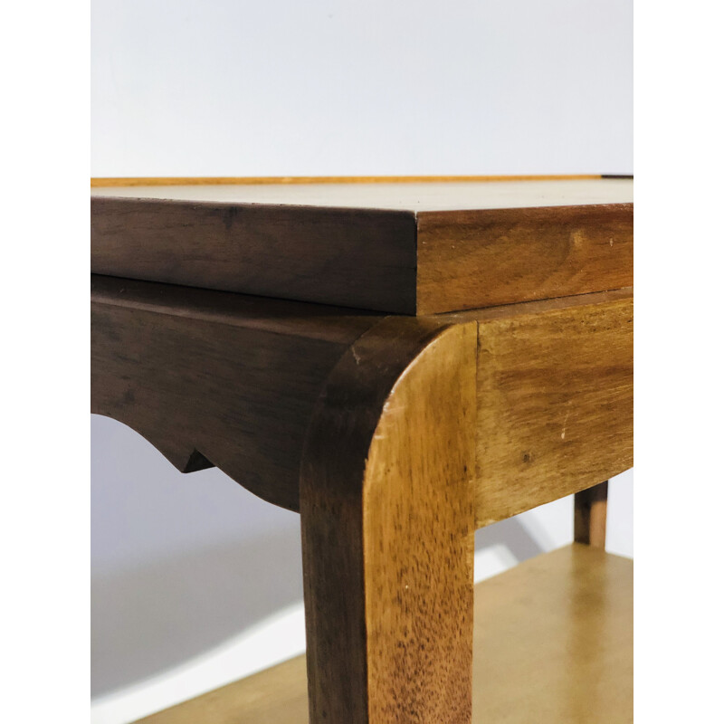 Vintage wooden side table with double top