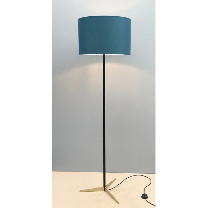 Vintage black metal and brass floor lamp