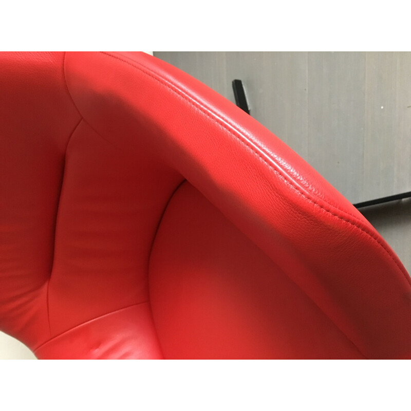 Fauteuil lounge vintage en cuir rouge Cassina Auckland
