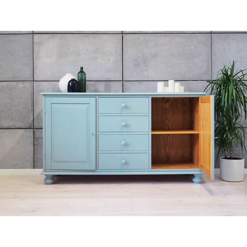 Blue vintage pine sideboard, Swedish 1990