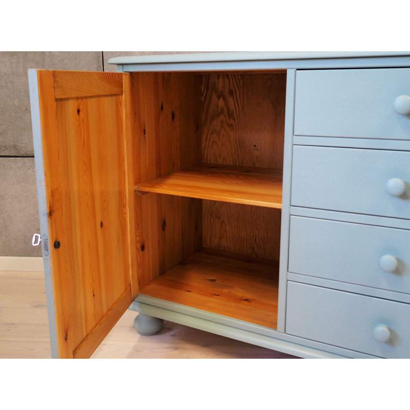 Blue vintage pine sideboard, Swedish 1990