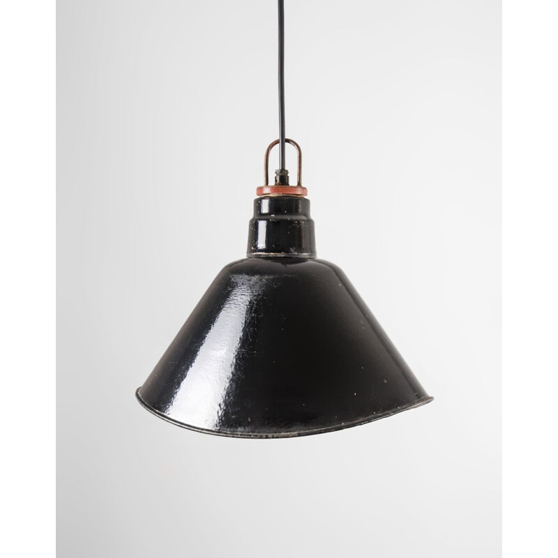 Lámpara de suspensión Art Decó vintage de metal esmaltado de Lbl, Alemania 1950