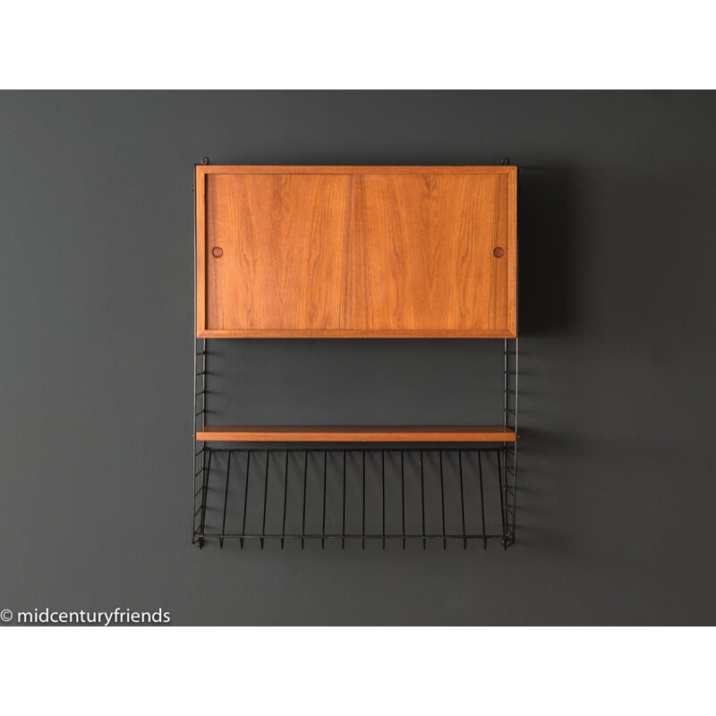 Vintage String Shelf in black with a magazine rack by Nils Strinning 1949