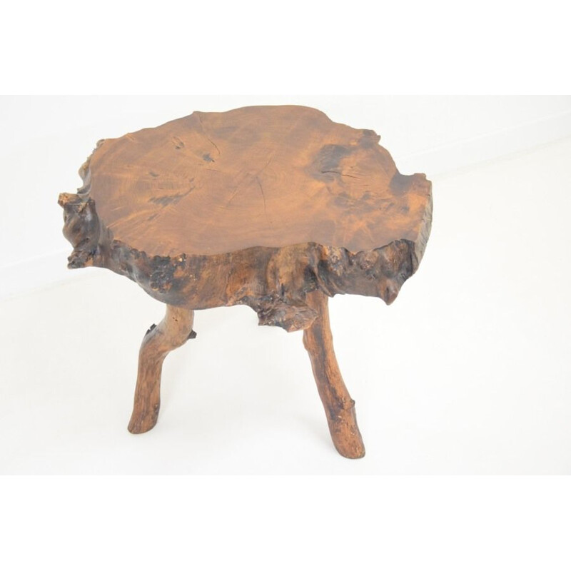 Vintage Brutalist coffee table in solid olive wood, 1980