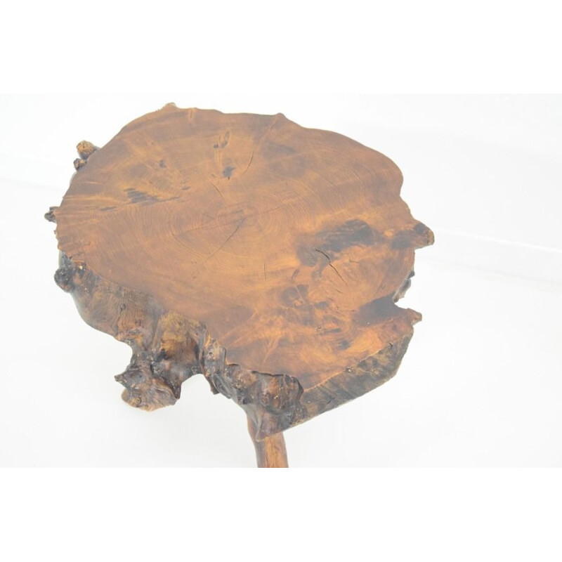 Vintage Brutalist coffee table in solid olive wood, 1980