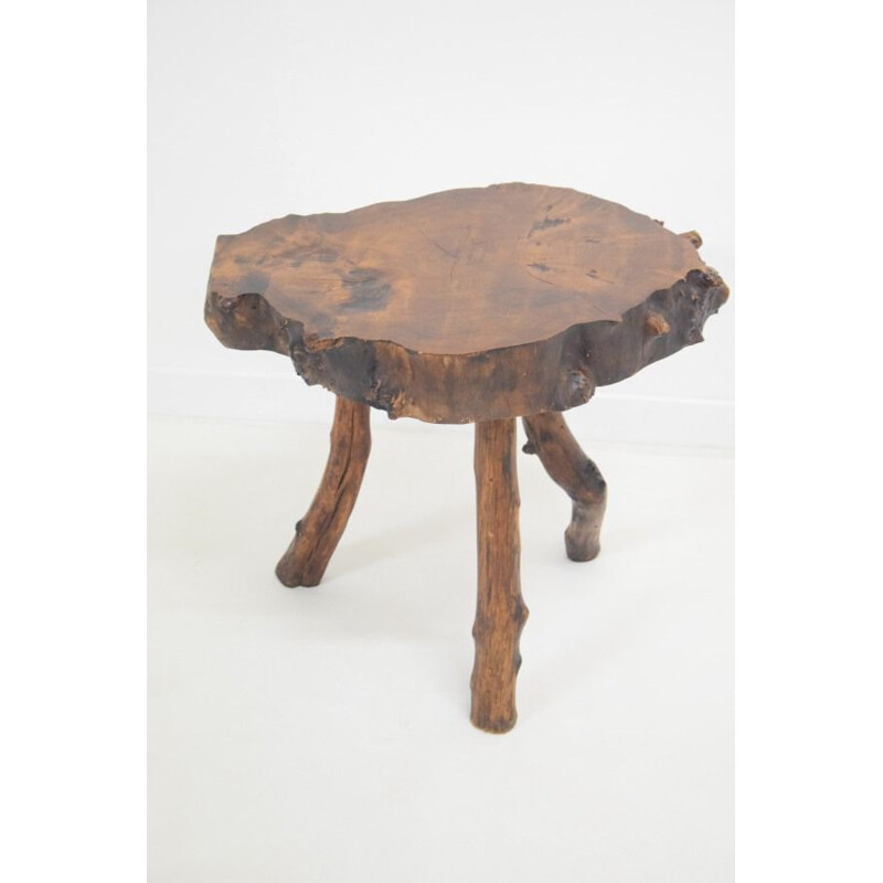 Vintage Brutalist coffee table in solid olive wood, 1980