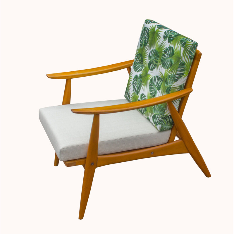 Vintage armchair in beechwood, beige-green 1960