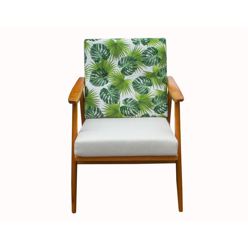 Vintage armchair in beechwood, beige-green 1960