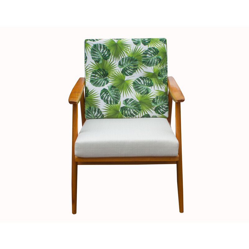 Vintage beukenhouten fauteuil, beige groen 1960