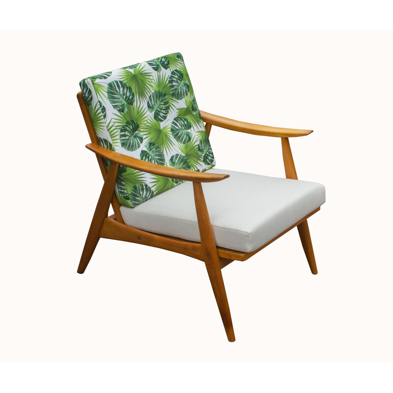 Vintage-Sessel aus Buchenholz, grün-beige 1960