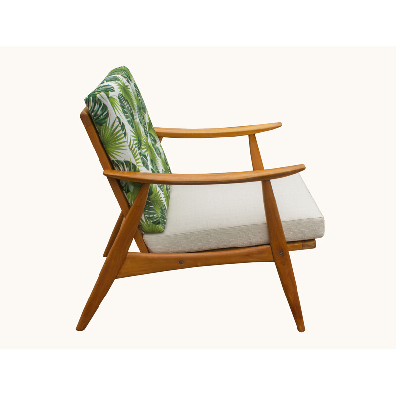Vintage-Sessel aus Buchenholz, grün-beige 1960