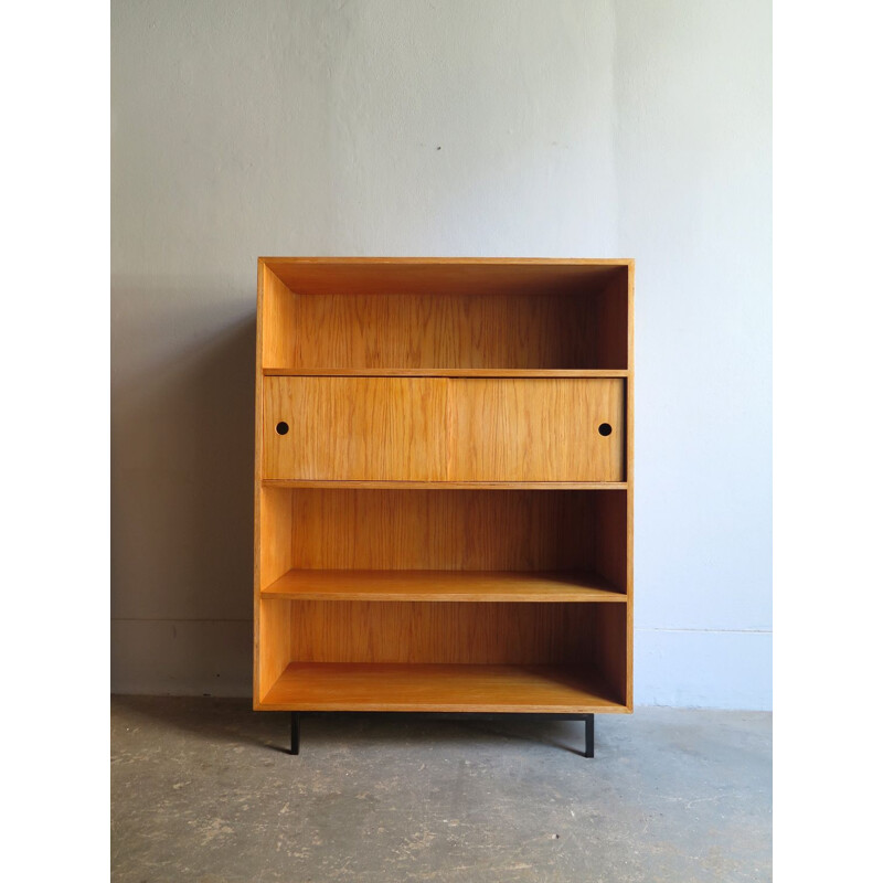 Vintage Bookcase Plywood with oak veneers in metal base